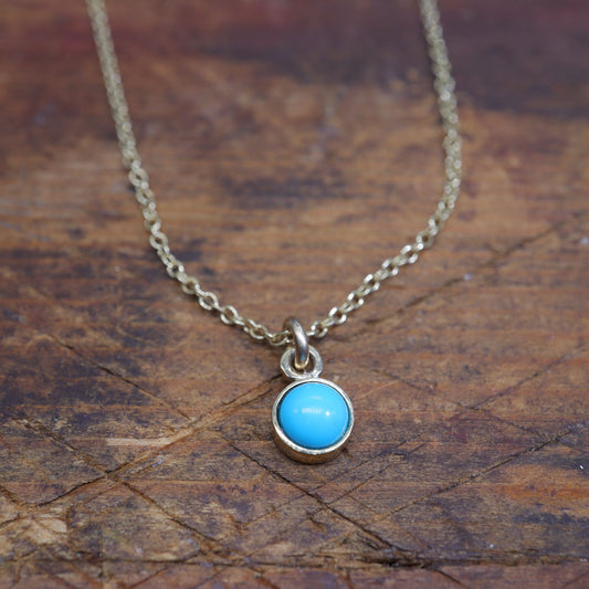 Yellow gold Turquoise pendant with chain. December Birthstone