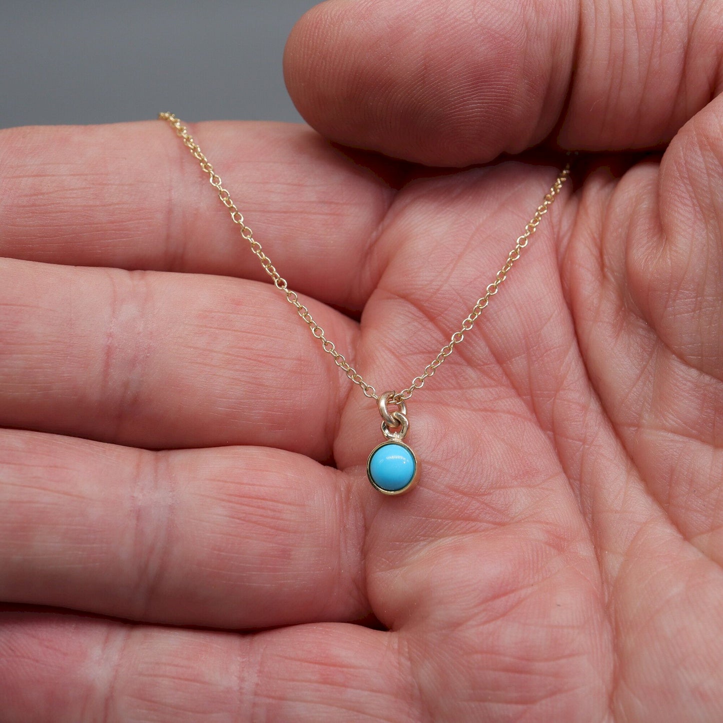 Yellow gold Turquoise pendant with chain. December Birthstone