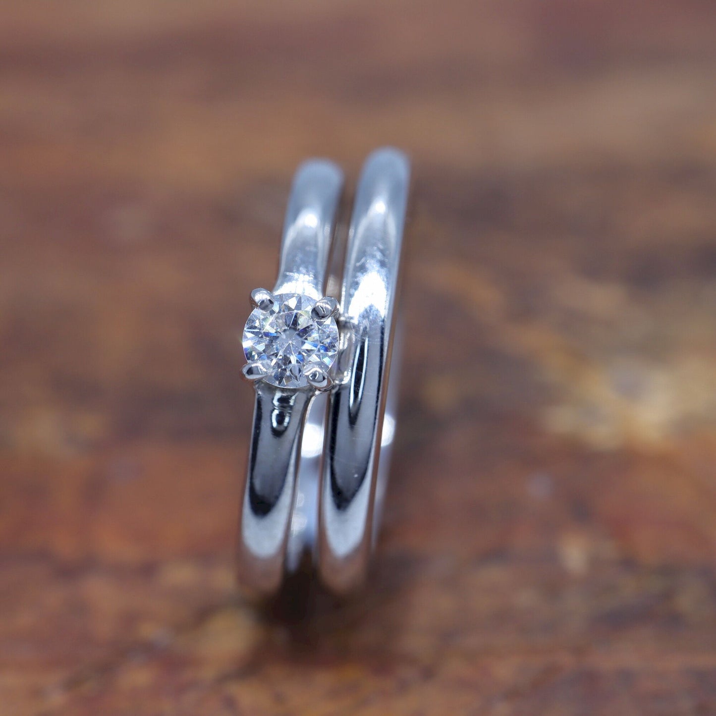 Diamond bridal set, white gold, Carlisle design 2mm bands.