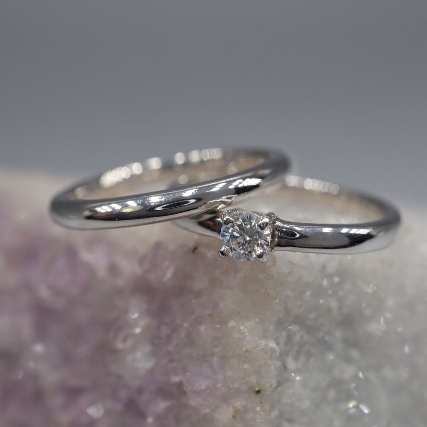 Diamond bridal set, white gold, Carlisle design 2mm bands.
