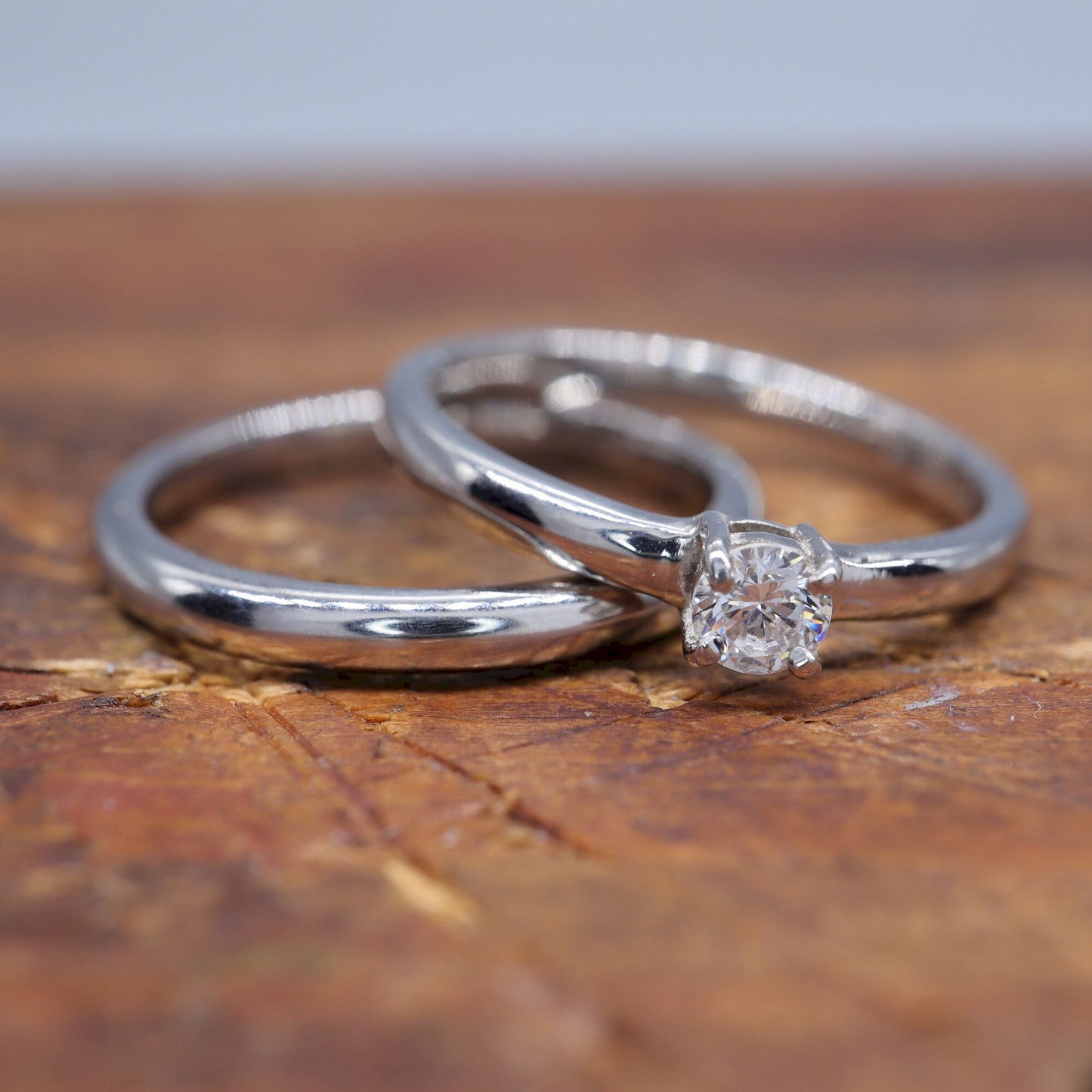 Diamond bridal set, white gold, Carlisle design 2mm bands.