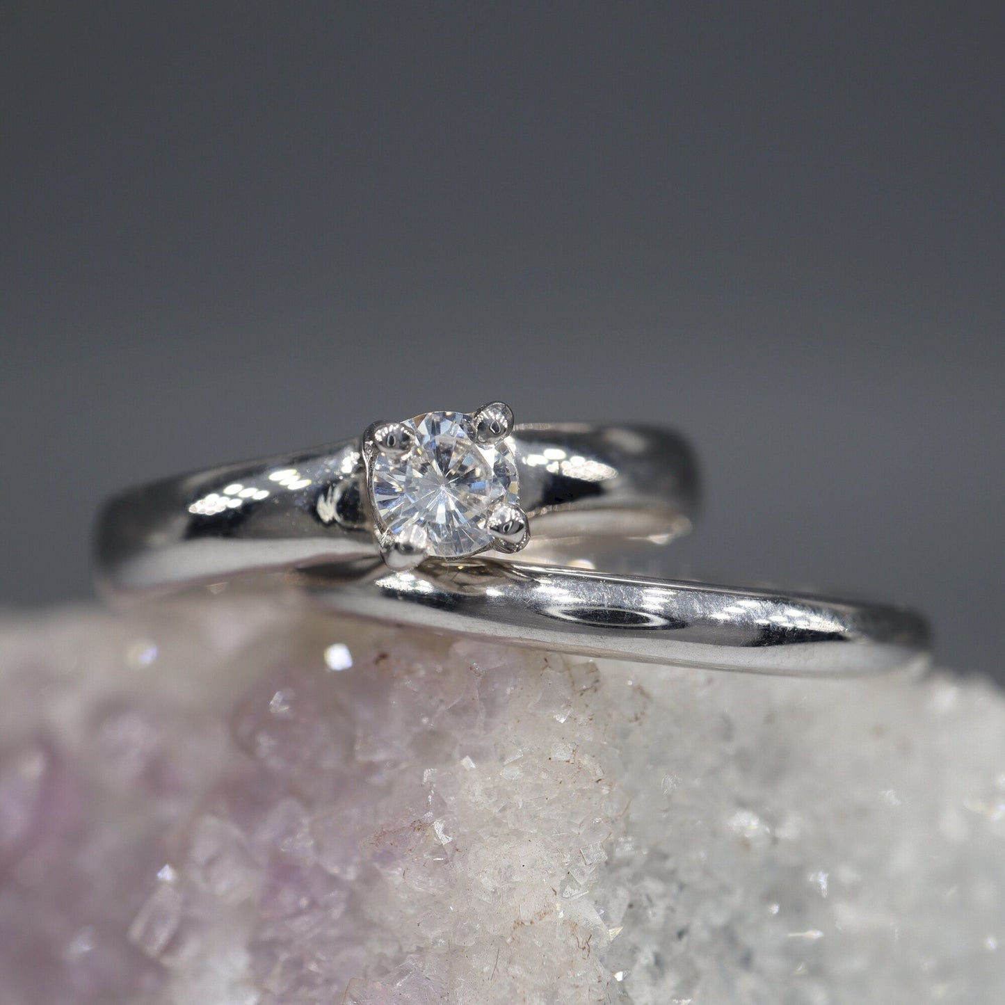 Diamond bridal set, larger white gold, Carlisle design 0.25ct and 2mm wedding band.