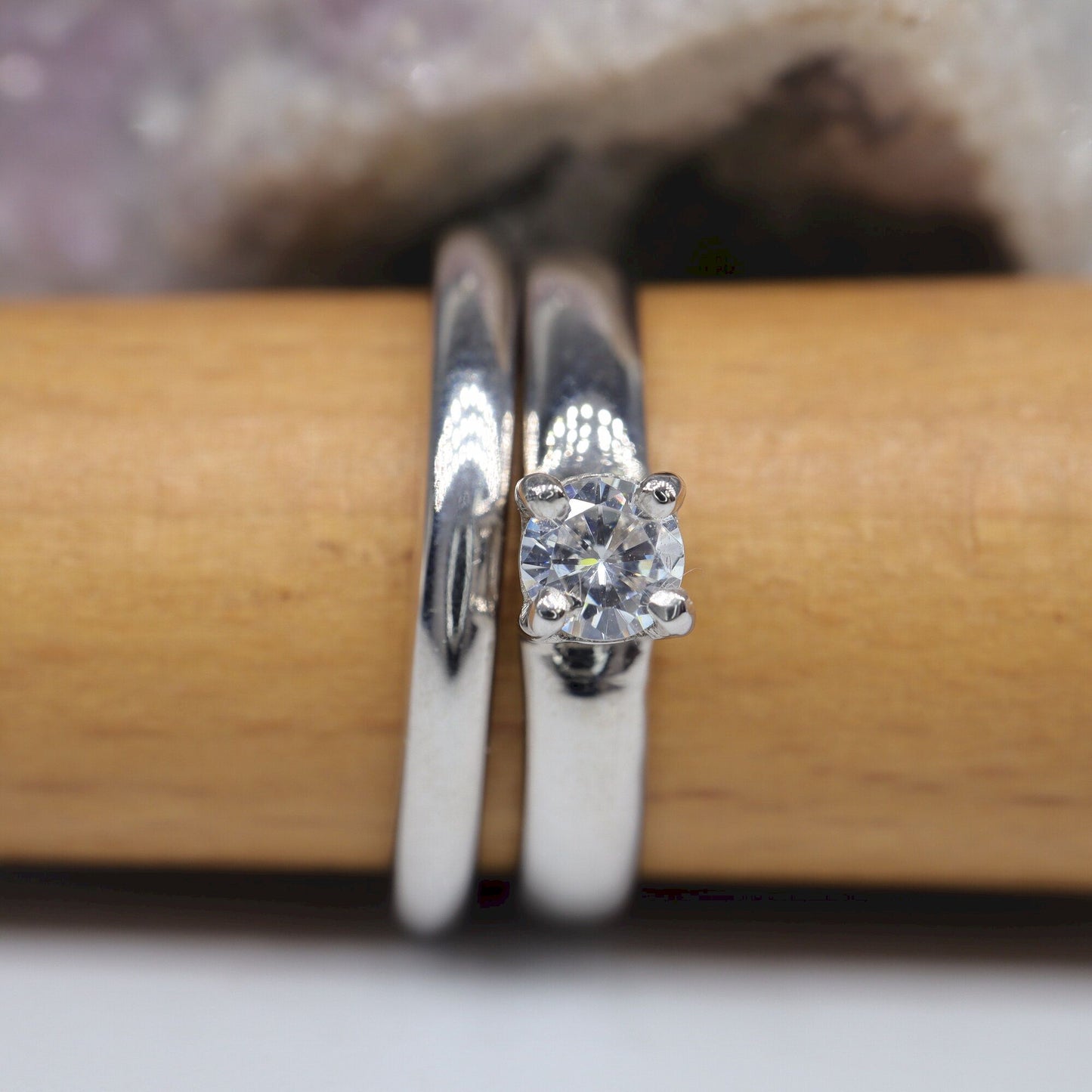 Diamond bridal set, larger white gold, Carlisle design 0.25ct and 2mm wedding band.