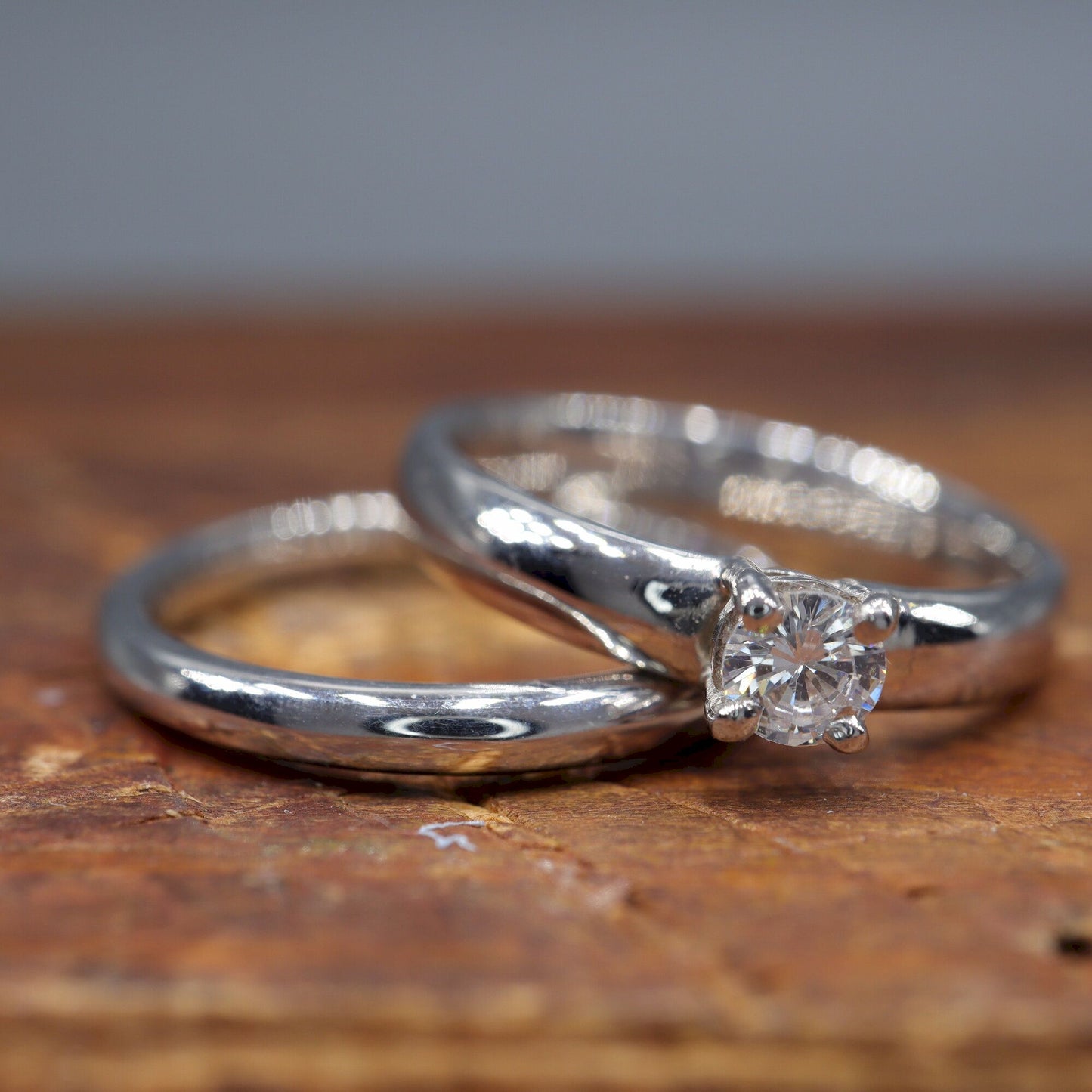 Diamond bridal set, larger white gold, Carlisle design 0.25ct and 2mm wedding band.