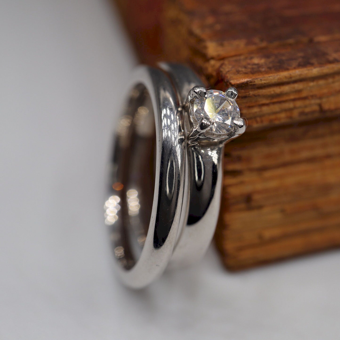 Diamond bridal set, larger white gold, Carlisle design 0.25ct and 2mm wedding band.