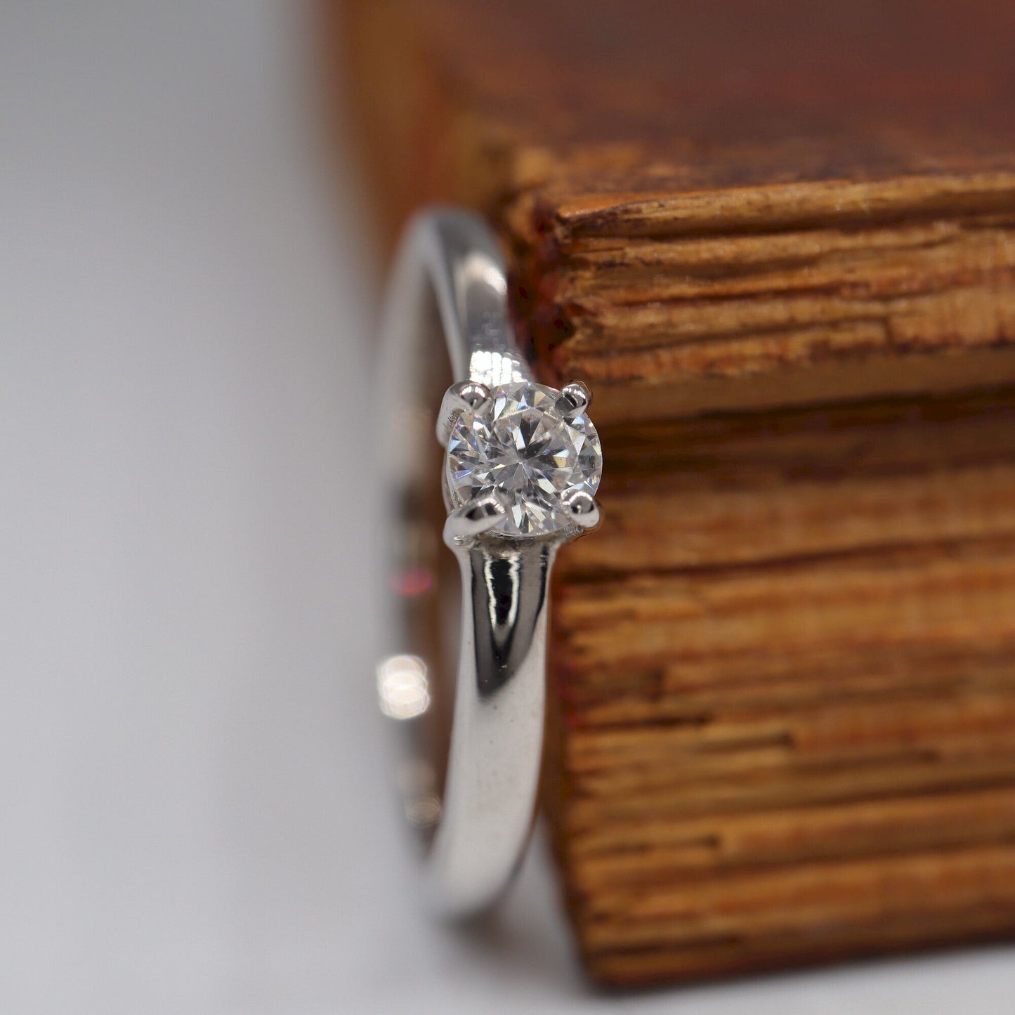 Diamond solitaire white gold ring, Carlisle design.