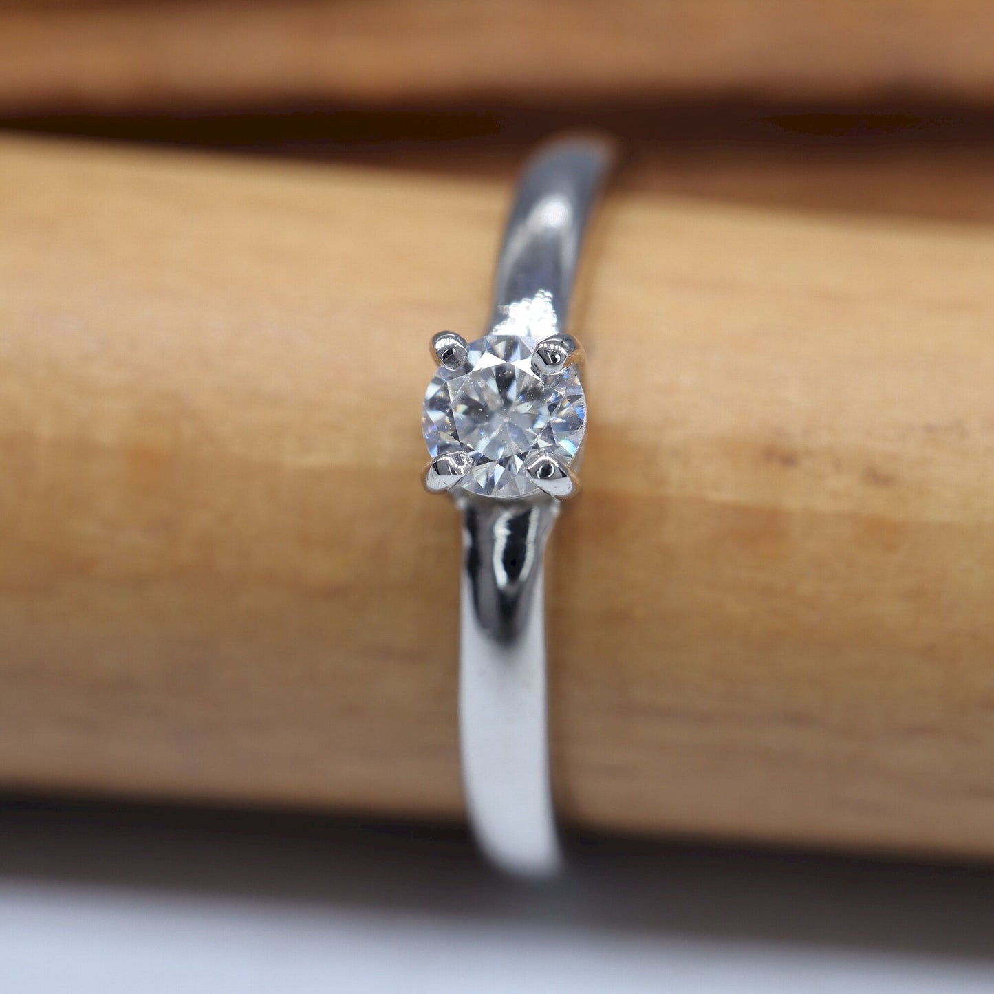 Diamond solitaire white gold ring, Carlisle design.