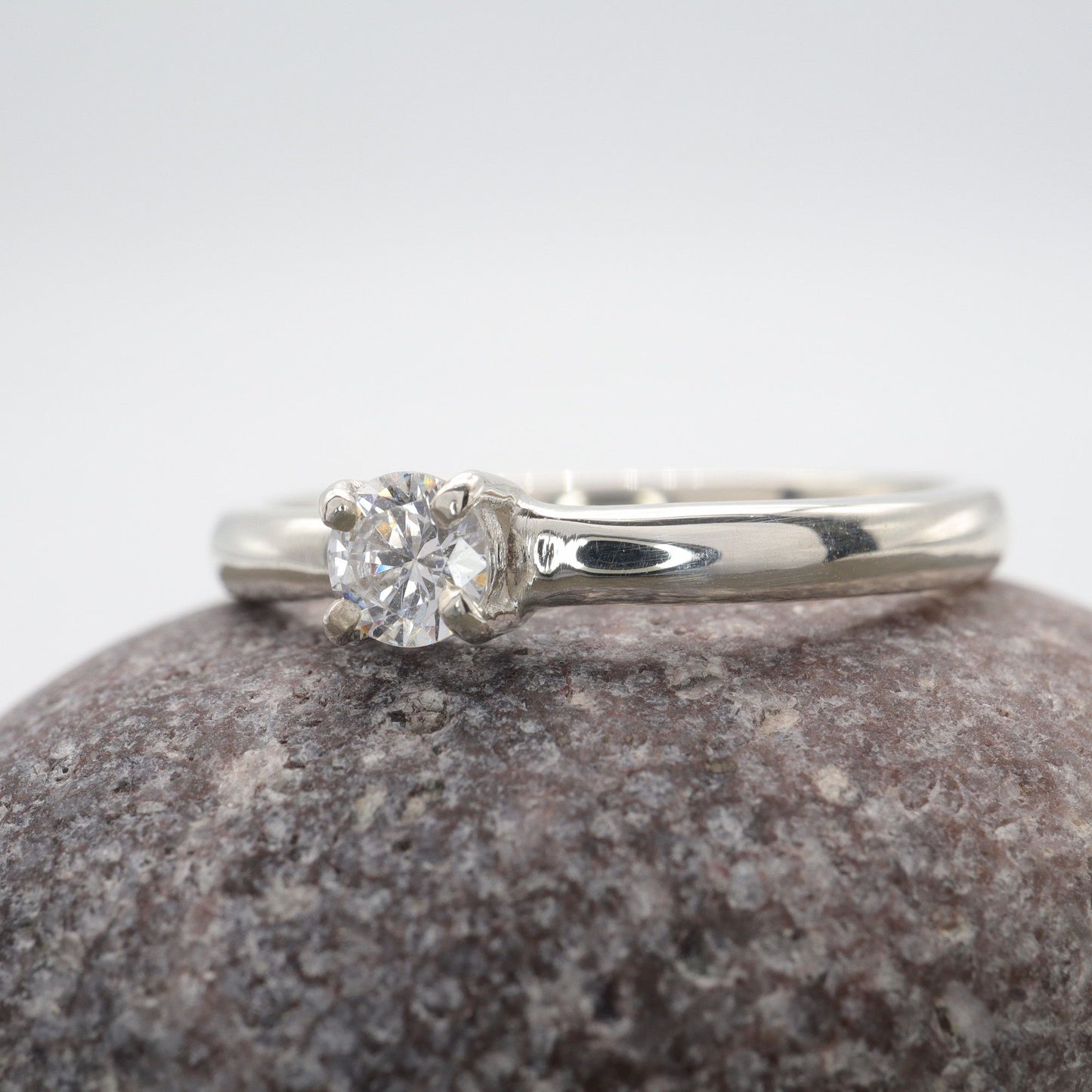 Solitaire diamond white gold Carlisle handmade ring.