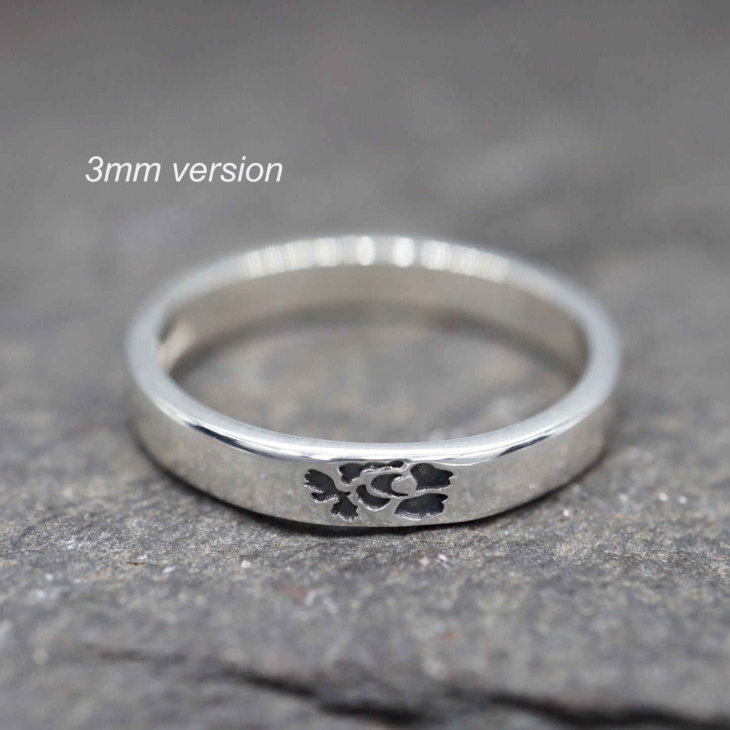 Silver flat wedding ring 3mm to 4mm English Rose narrow band.