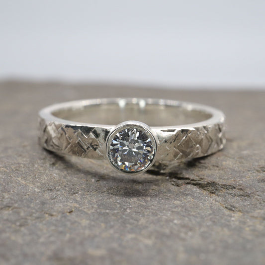 Diamond solitaire ring, Kendal white gold larger rustic design