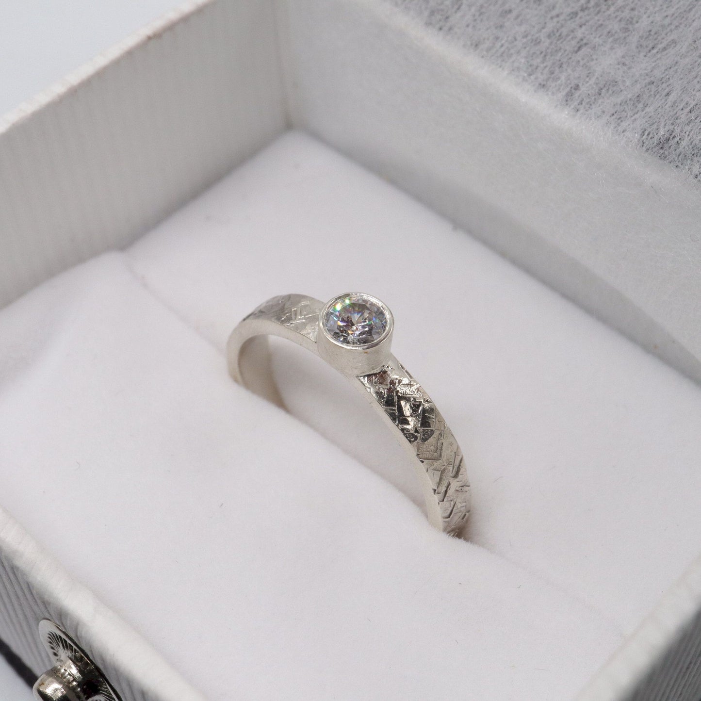 Diamond solitaire ring, Kendal white gold larger rustic design