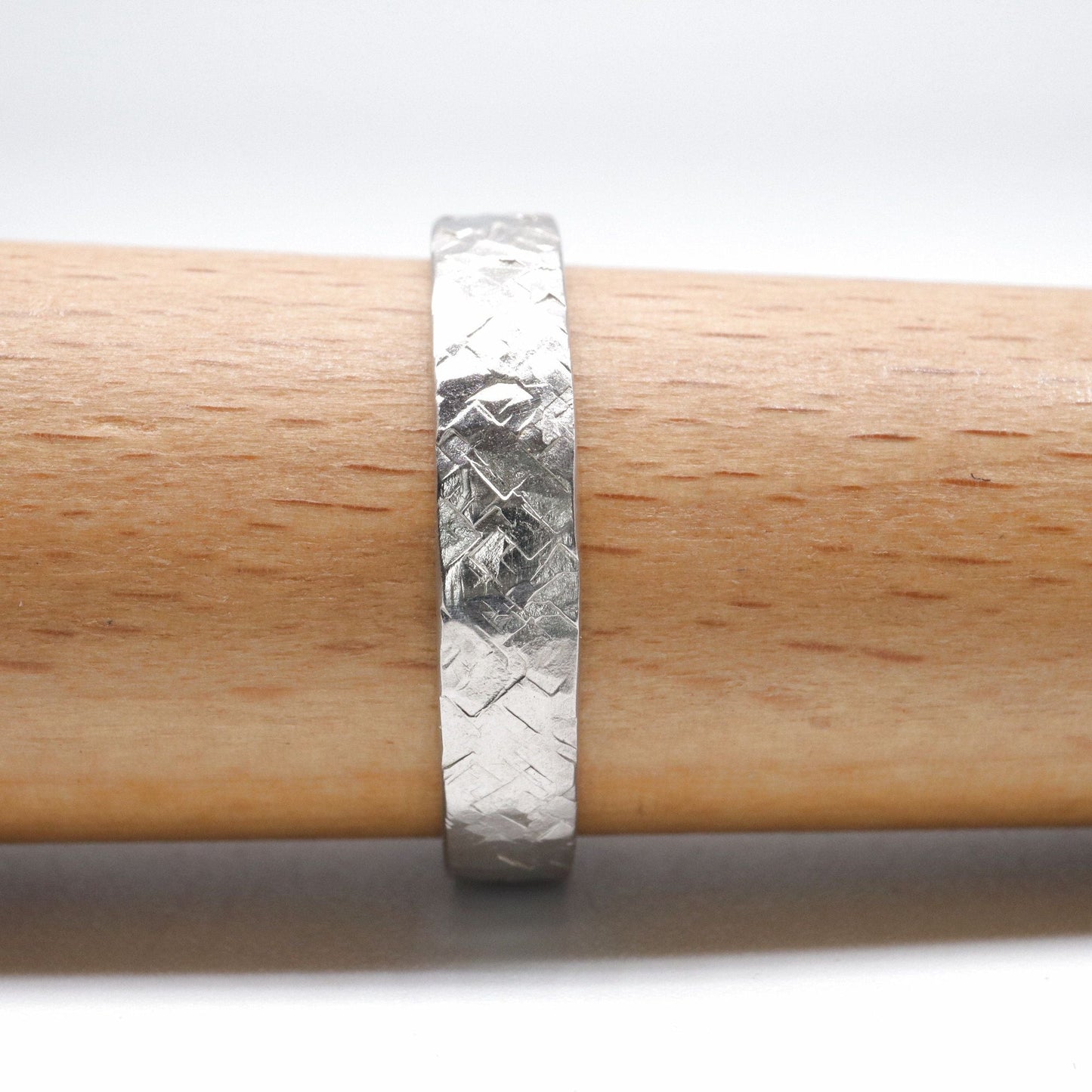 Narrow silver wedding ring, Kendal design rustic hammered style for a woman or man