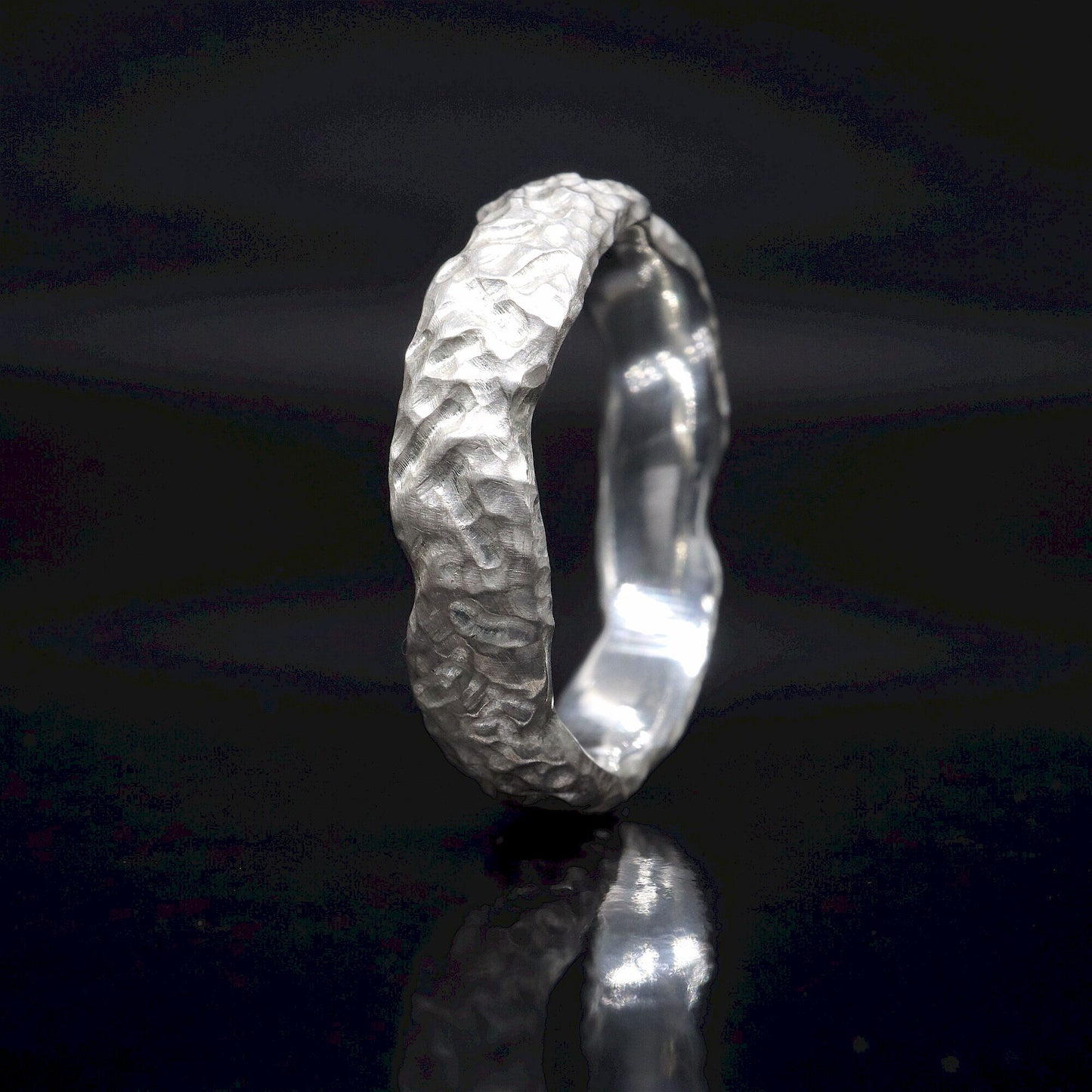 Silver broad wedding ring - Lakeside design.