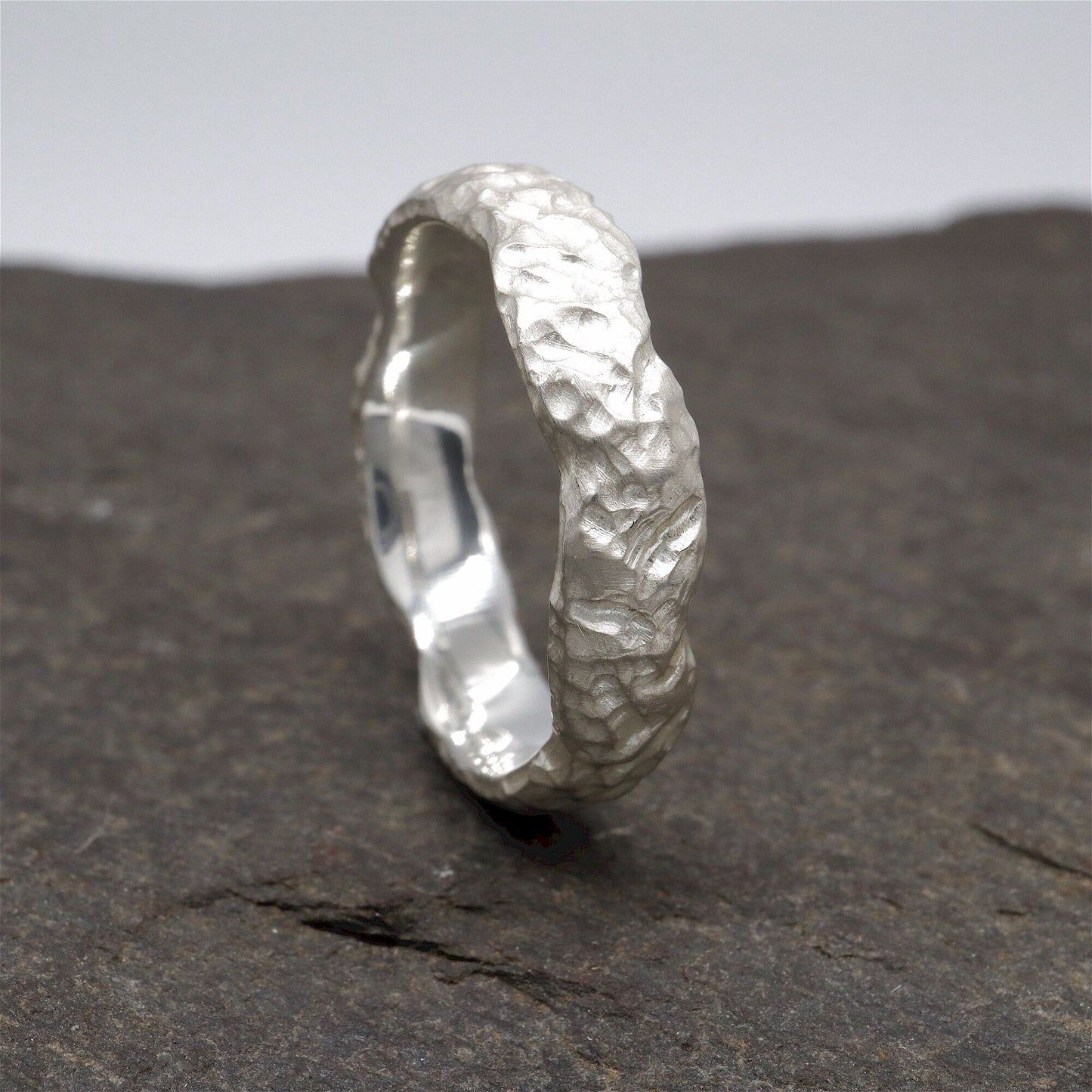 Silver broad wedding ring - Lakeside design.