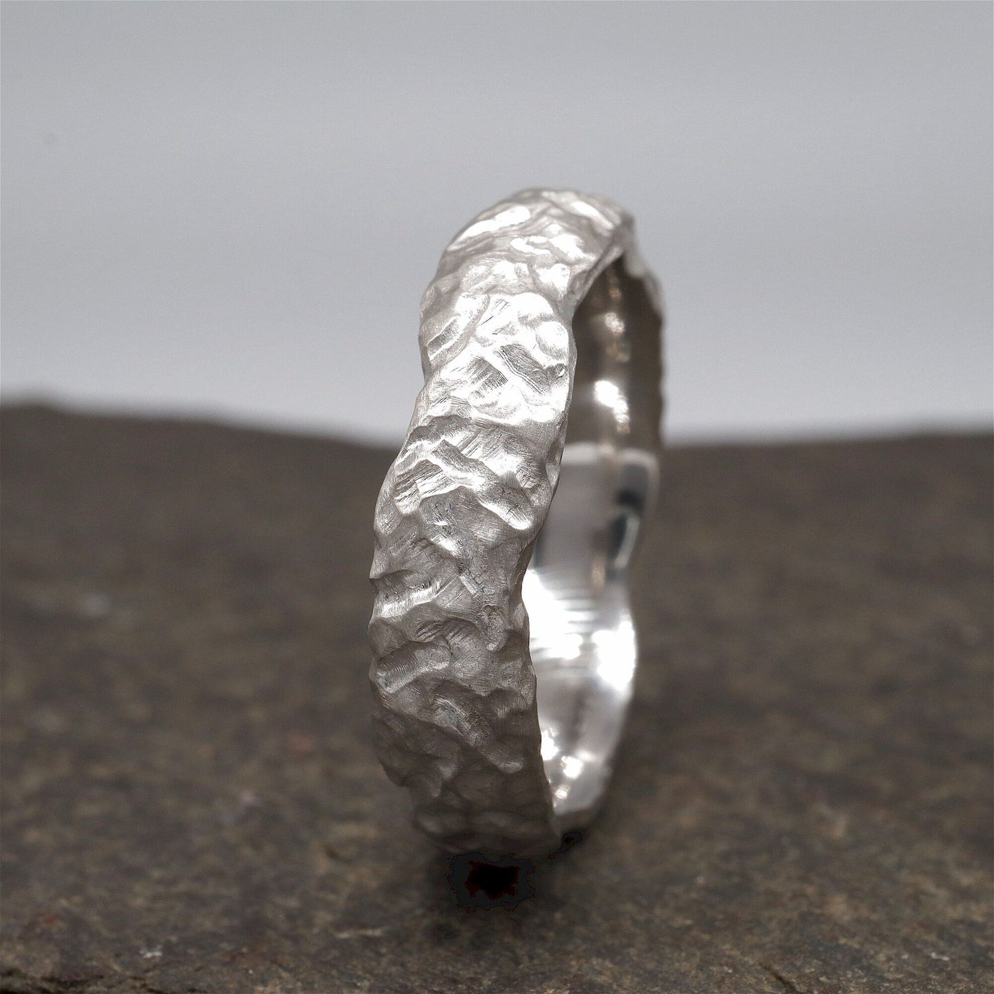 White gold broad wedding ring - Lakeside design.