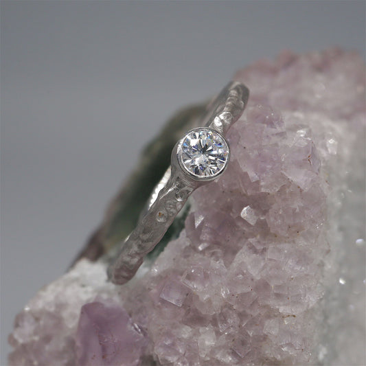 Diamond solitaire minimalist silver ring, Lakeside design