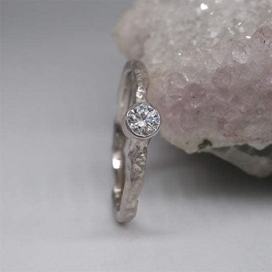 Diamond solitaire minimalist silver ring, Lakeside design
