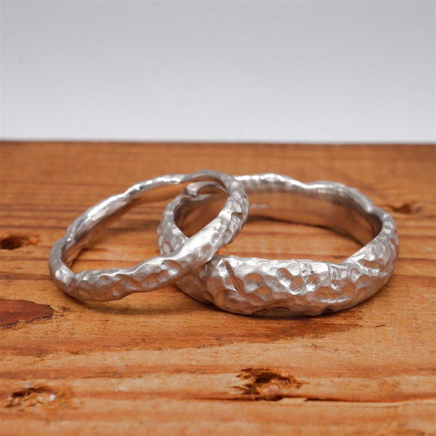 Lakeside white gold matching wedding ring set - original men`s and women`s design - 3mm and 6mm.