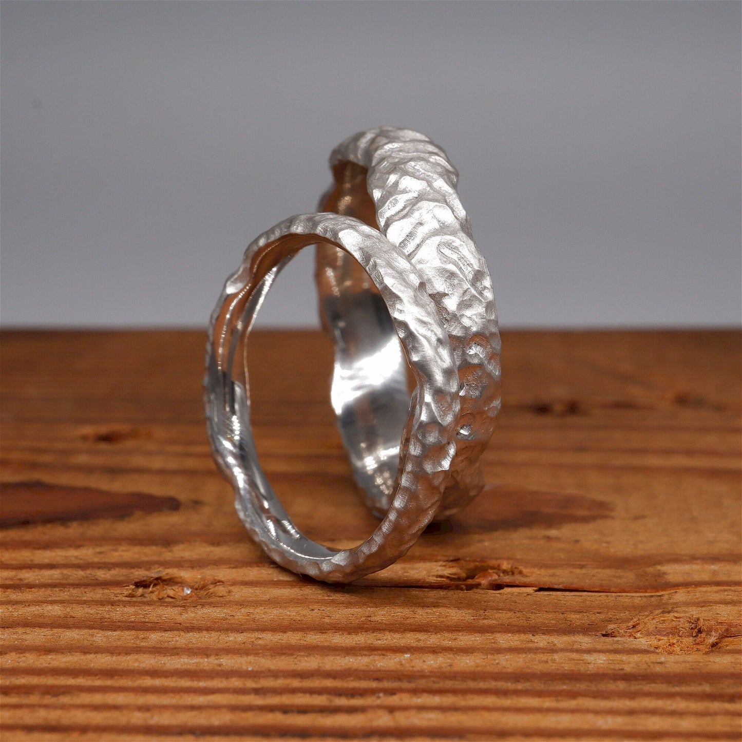 Lakeside white gold matching wedding ring set - original men`s and women`s design - 3mm and 6mm.