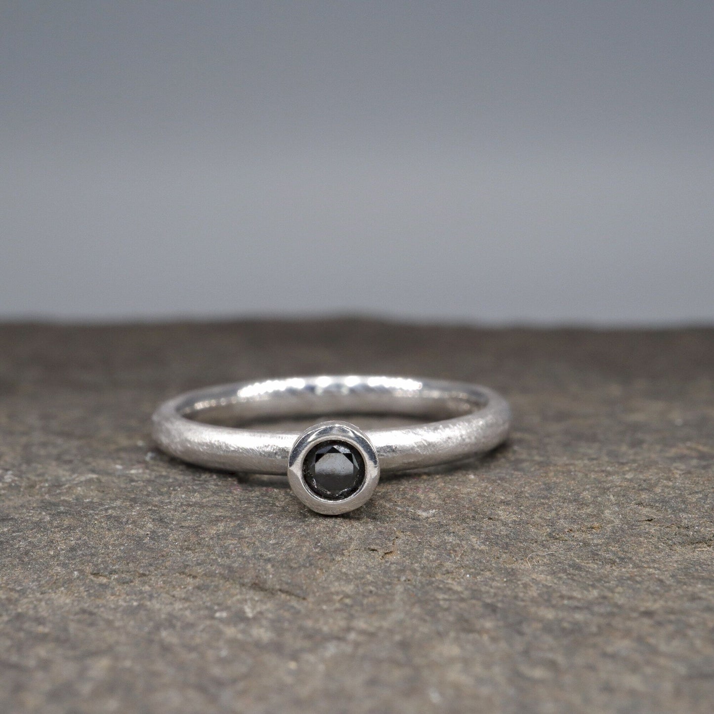 Solitaire black diamond ring, Mountain Raindrop design