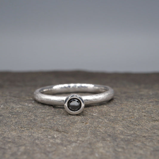 Solitaire black diamond ring, Mountain Raindrop design