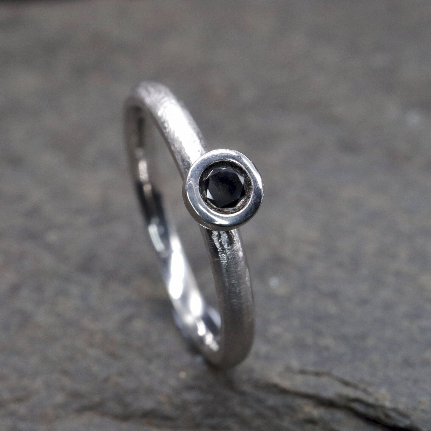 Solitaire black diamond ring, Mountain Raindrop design