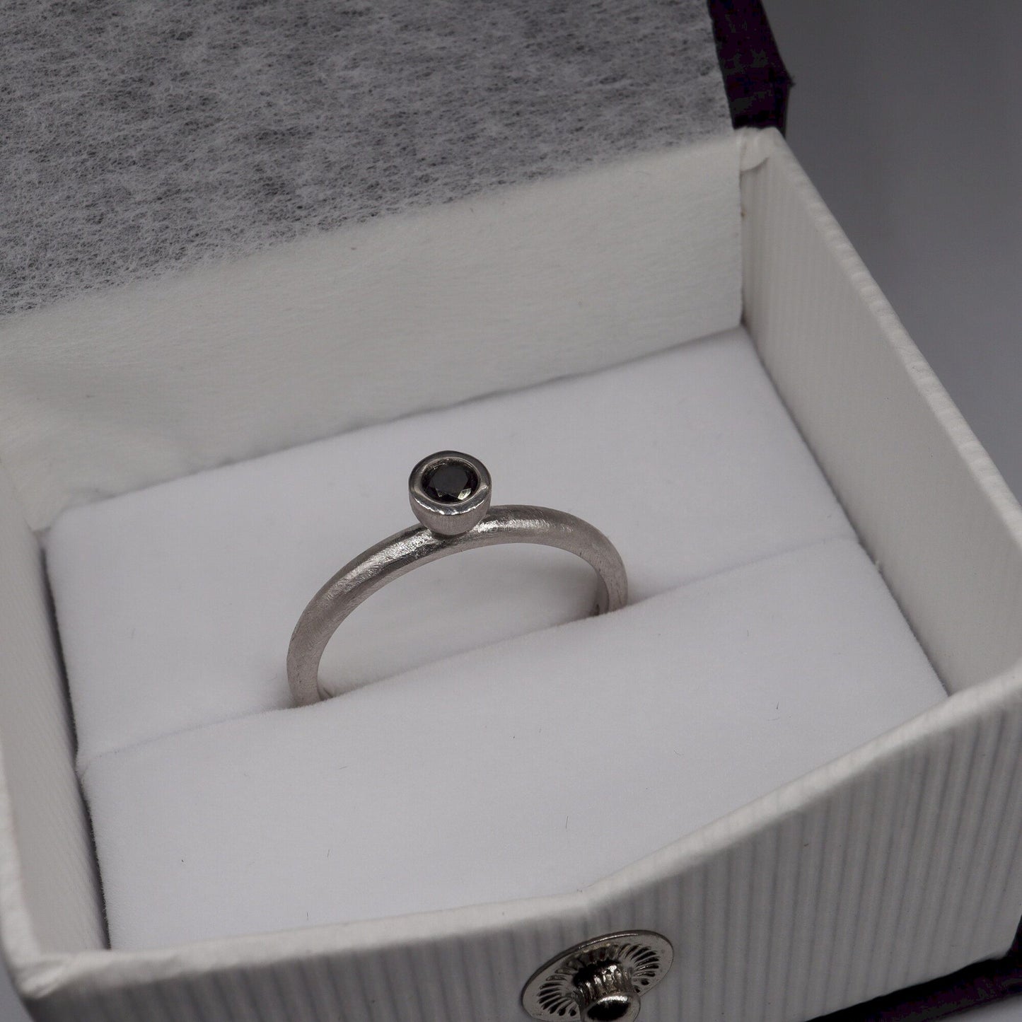Solitaire black diamond ring, Mountain Raindrop design