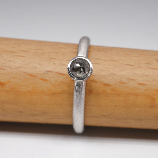 Salt and pepper solitaire diamond ring, Mountain Raindrop design