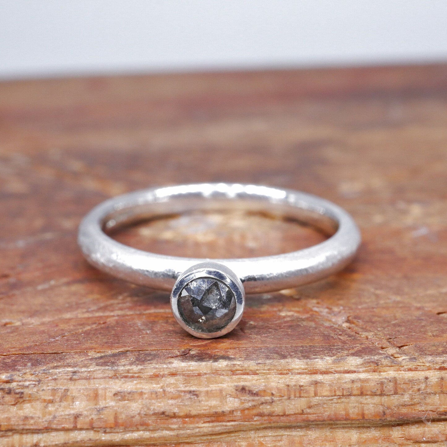 Salt and pepper solitaire diamond ring, Mountain Raindrop design