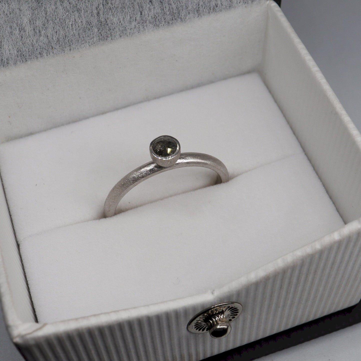 Salt and pepper solitaire diamond ring, Mountain Raindrop design