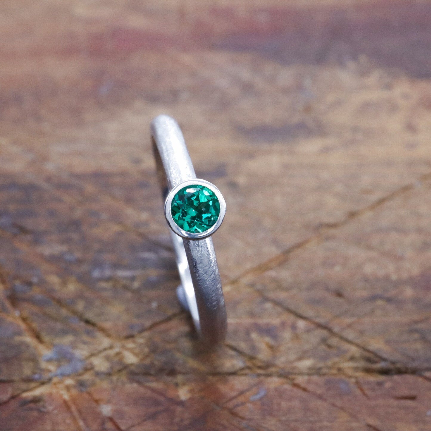 Emerald solitaire ring, Mountain Raindrop design