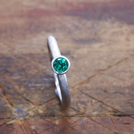 Emerald solitaire ring, Mountain Raindrop design