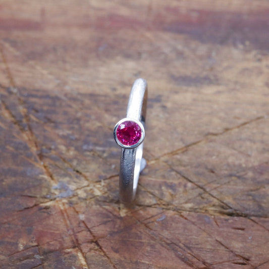 Ruby solitaire ring, Mountain Raindrop design