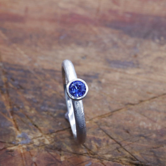 Blue Sapphire solitaire ring, Mountain Raindrop design
