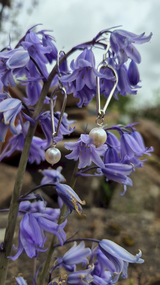 Small Water Tarn pearl silver drop earrings