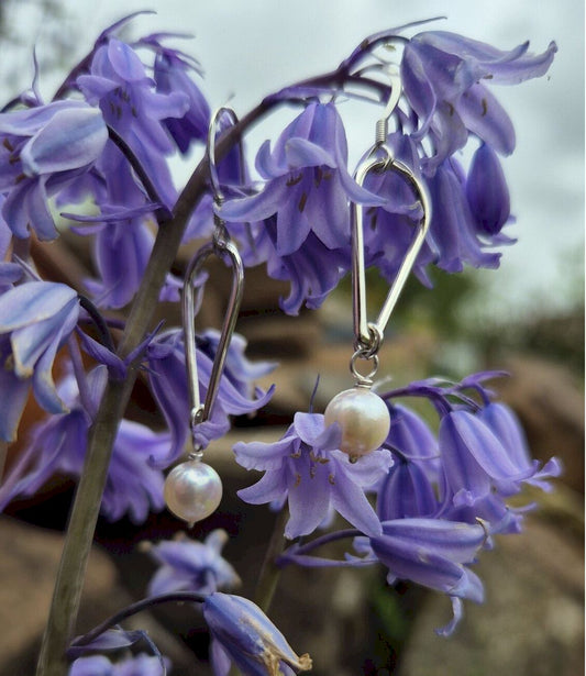 Small Water Tarn pearl silver drop earrings