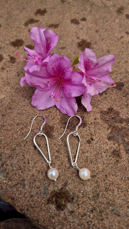 Small Water Tarn pearl silver drop earrings