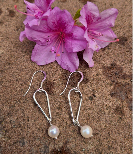 Small Water Tarn pearl silver drop earrings
