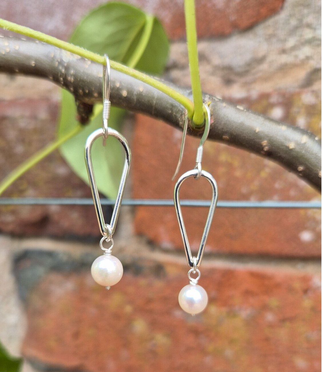 Small Water Tarn pearl silver drop earrings
