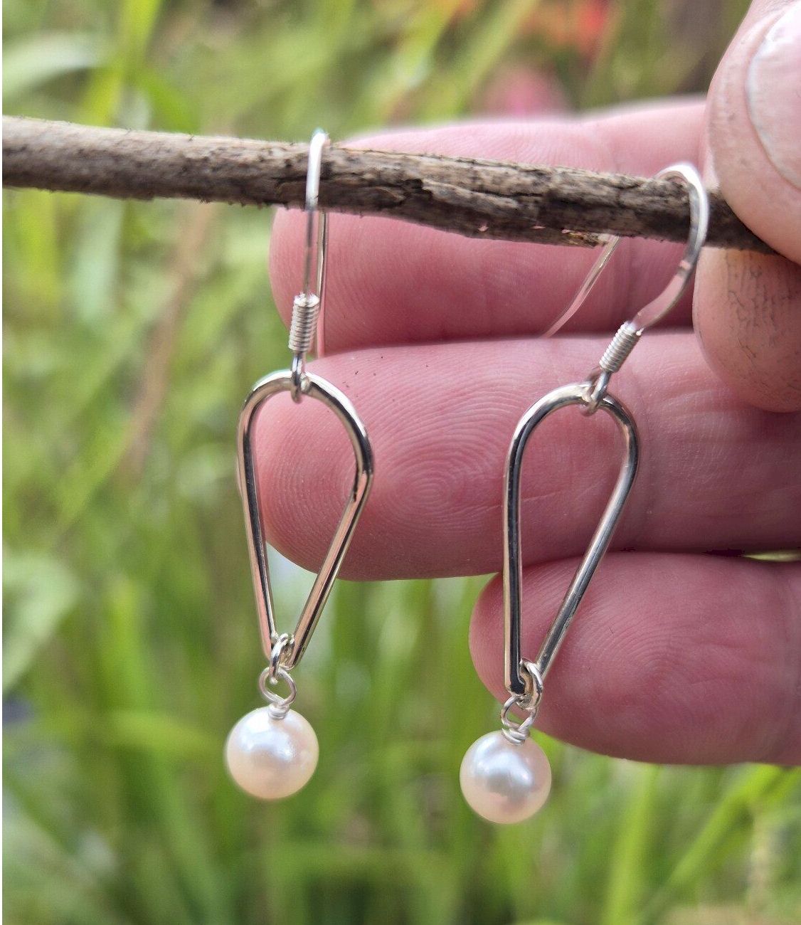 Small Water Tarn pearl silver drop earrings
