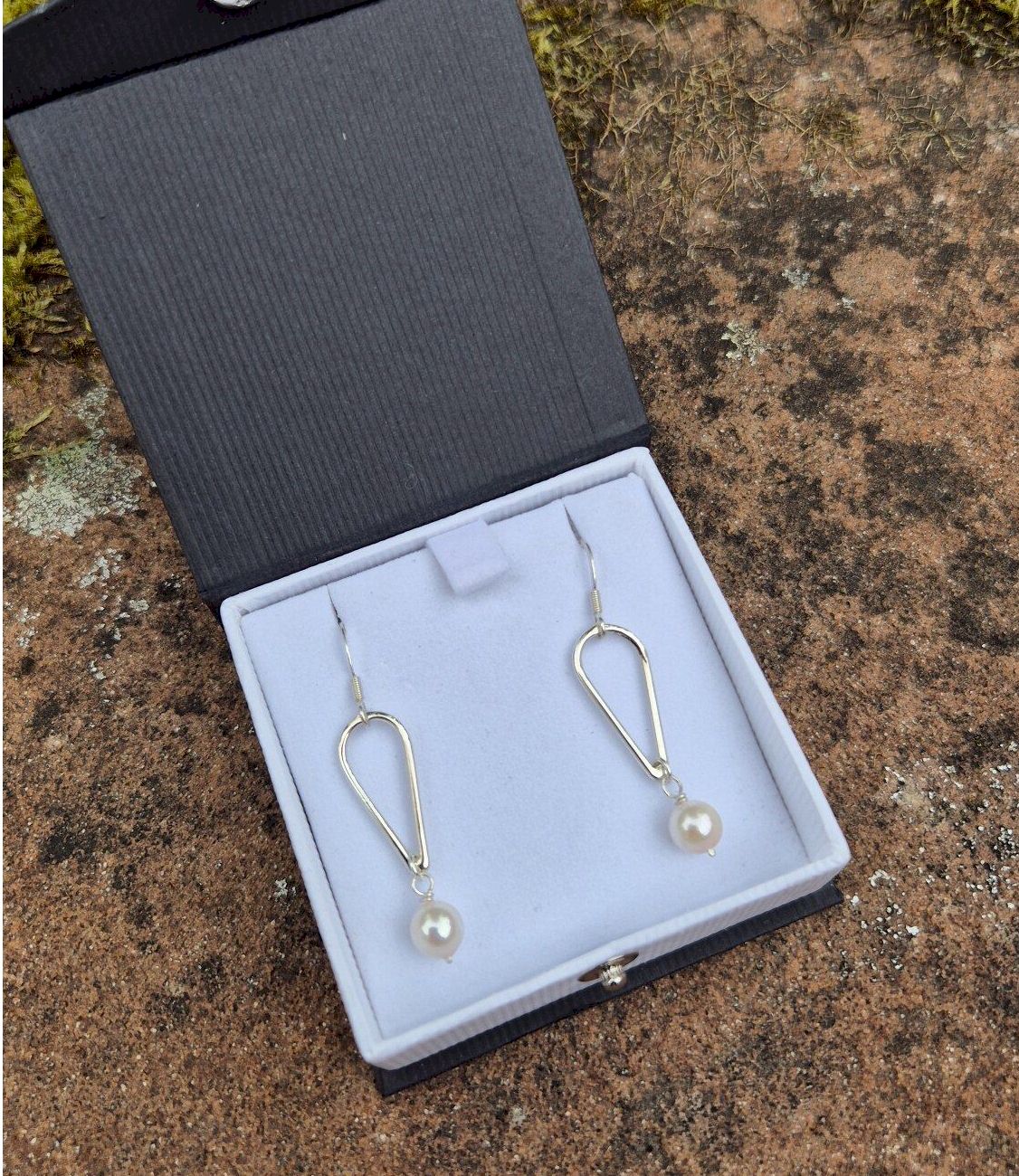 Small Water Tarn pearl silver drop earrings