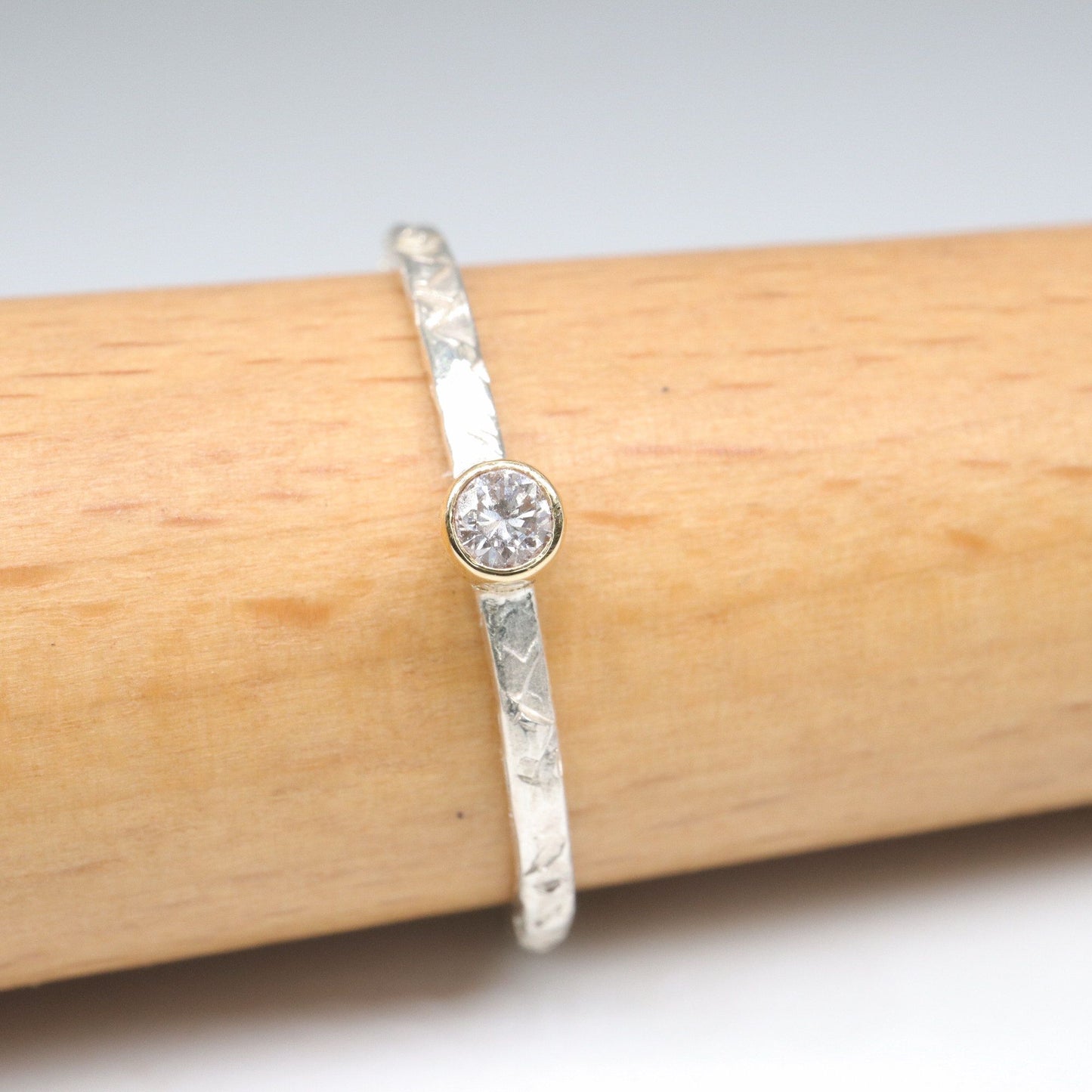 Diamond 18ct gold and silver stacking ring, Striding Edge design.