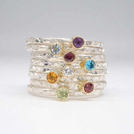 Stacking rings in 18ct yellow gold and silver, Striding Edge design.