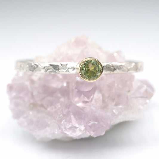 Peridot 18ct gold and silver stacking ring, Striding Edge design.