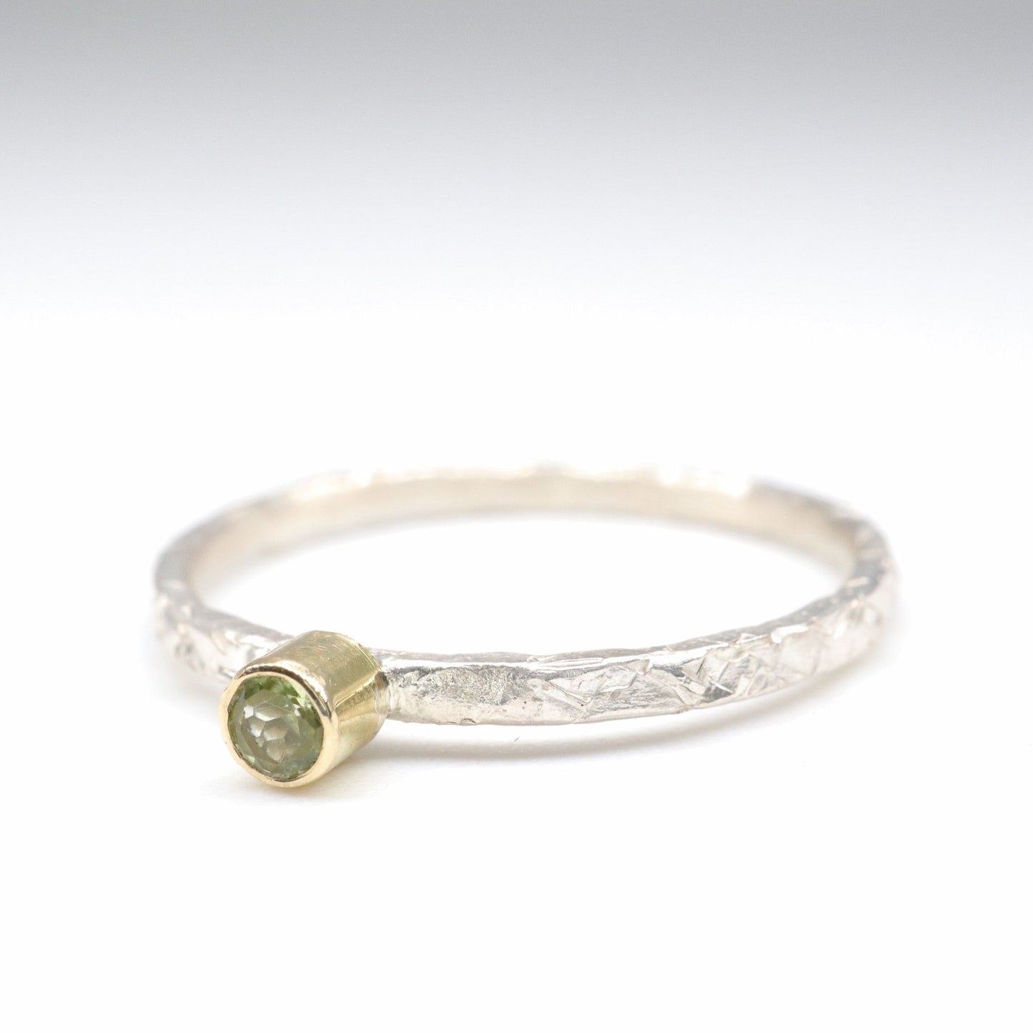 Peridot 18ct gold and silver stacking ring, Striding Edge design.