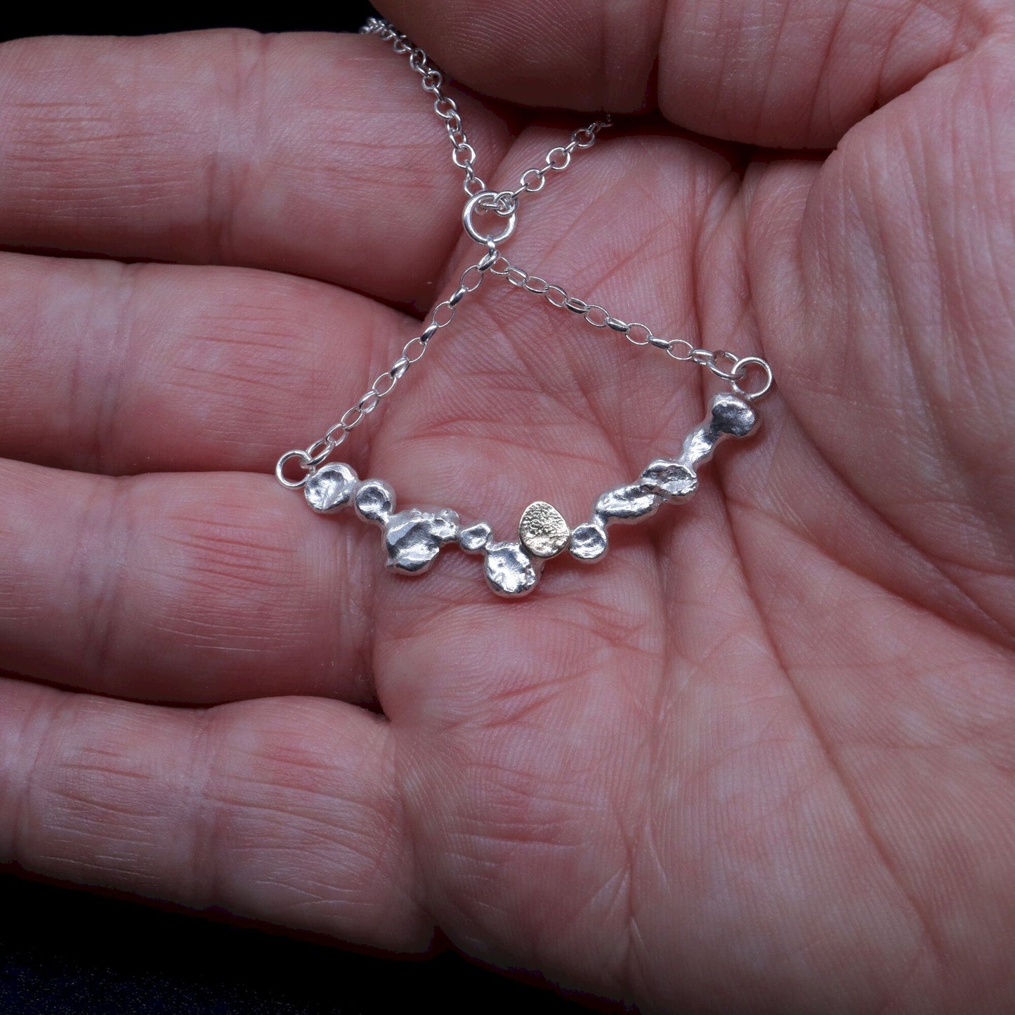 Silver and gold drop pendant - Stepping Stones handmade original jewellery design. Ref JF06