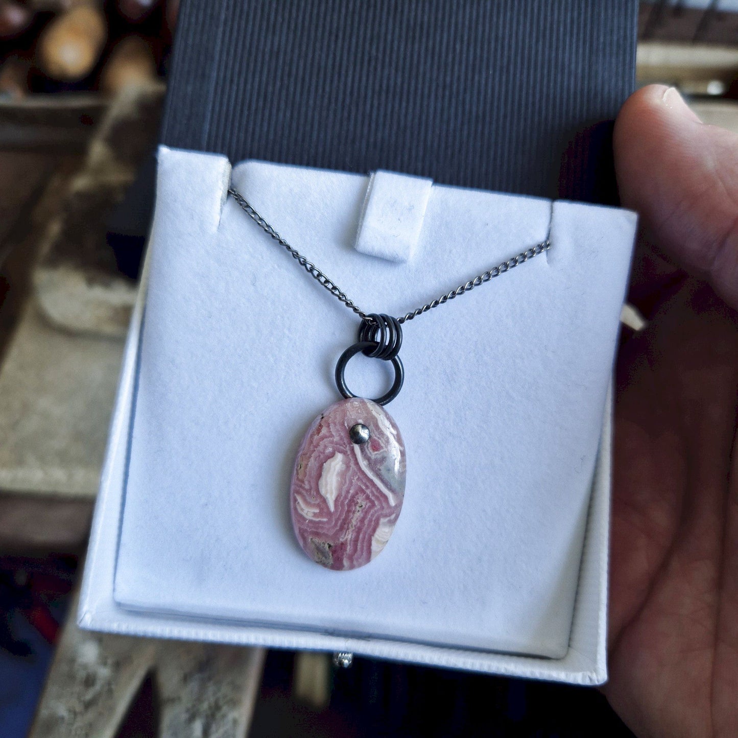 Pink Lace Agate oval pendant