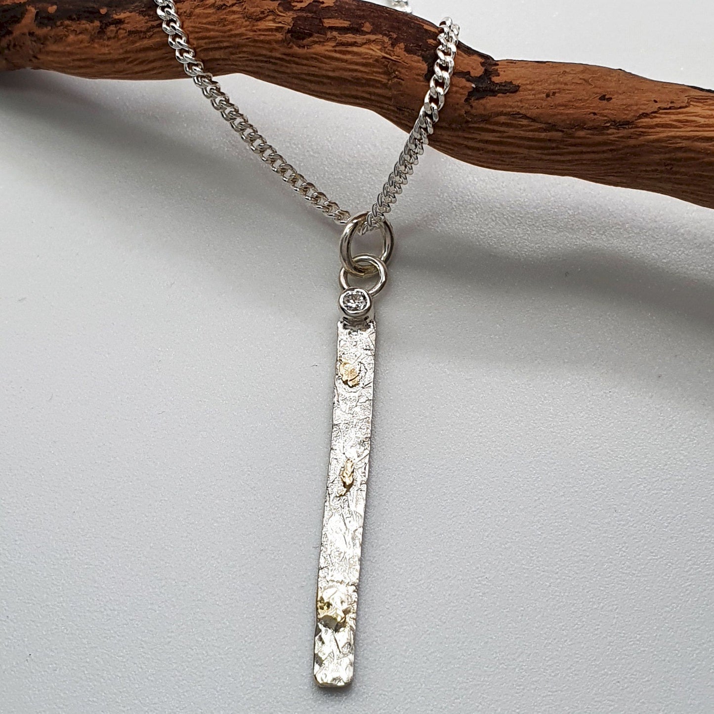 Diamond silver and gold drop pendant, Sunrise design
