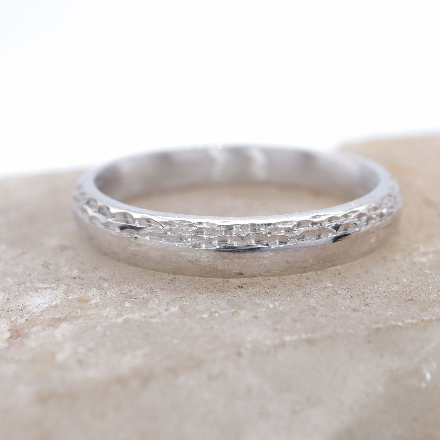 White gold thin wedding ring, Ullswater designer band.