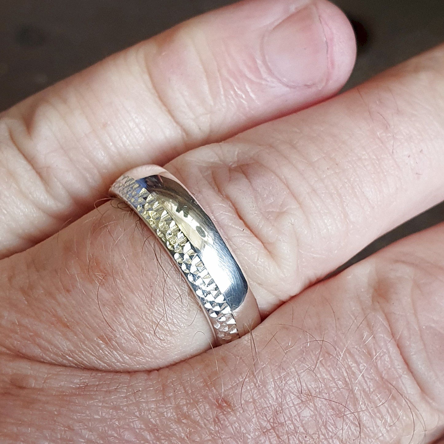 White gold broad wedding ring, Ullswater designer band.